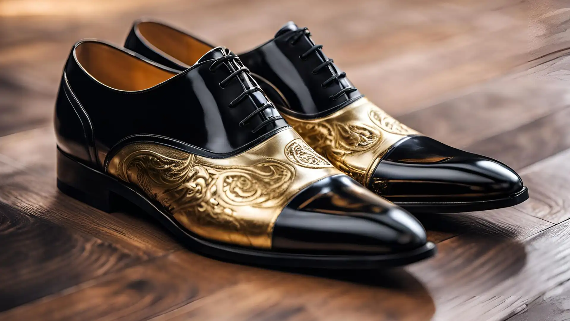 Black and Gold Dress Shoes Stylish Men s Footwear Image Work India