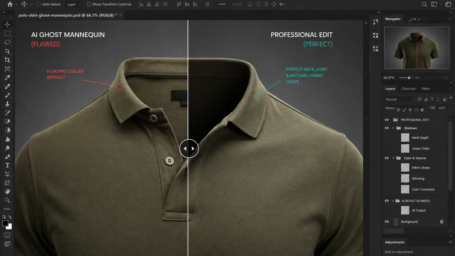 Fix AI Ghost Mannequin Neck Joint Alignment & Lighting