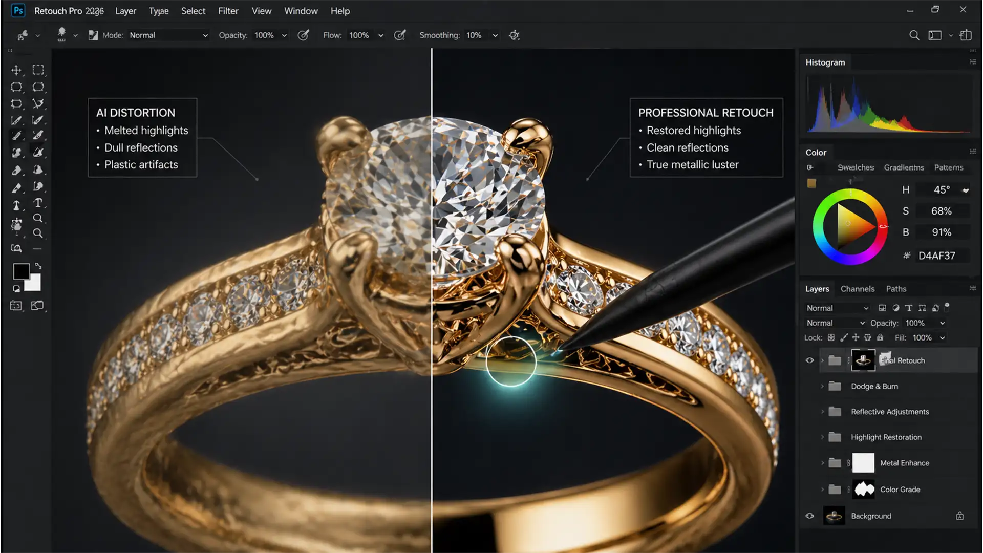 How to Fix AI Jewelry Metal Distortion in Photoshop
