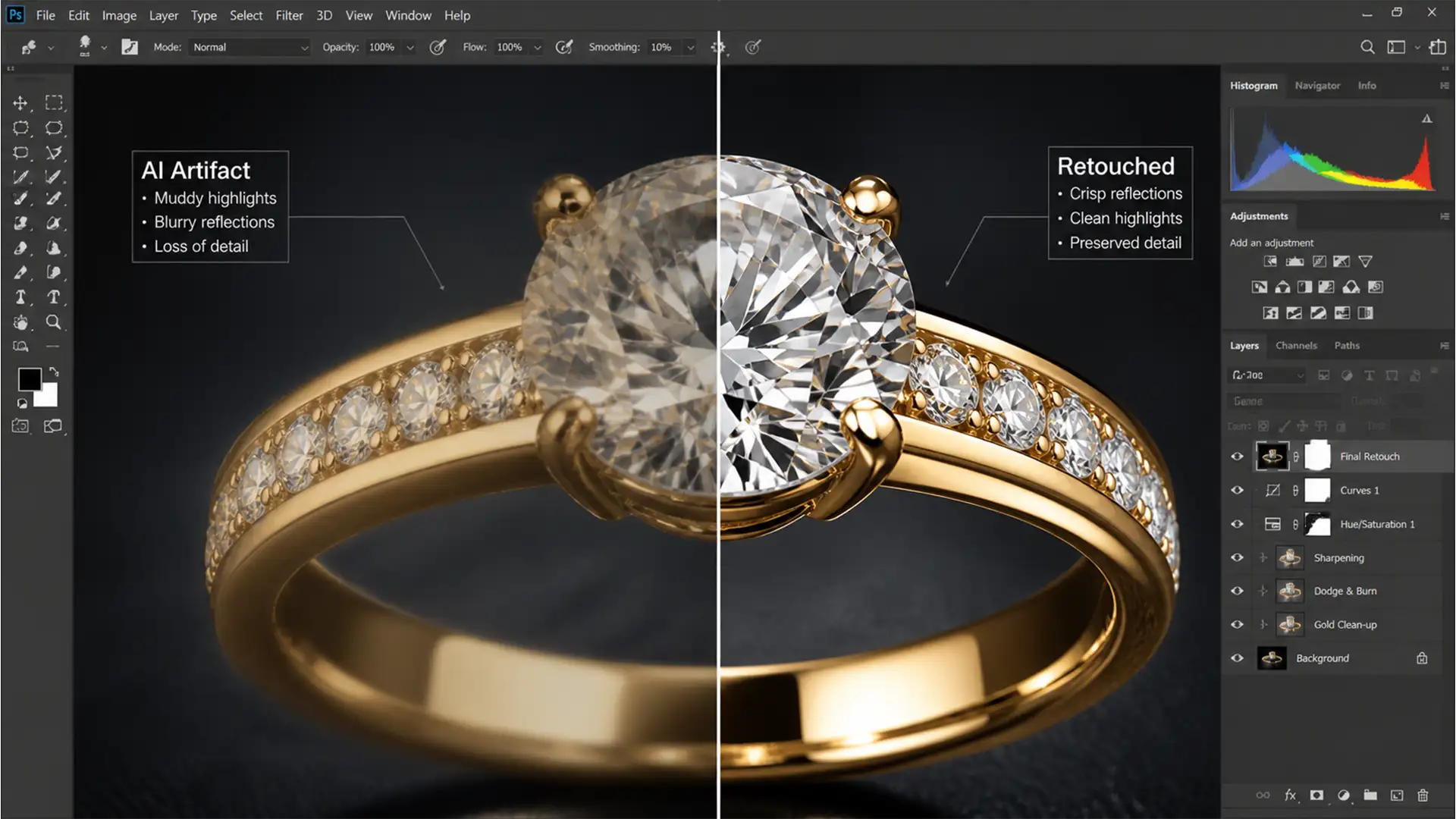 Fix Generative Fill Jewelry Reflection Artifacts